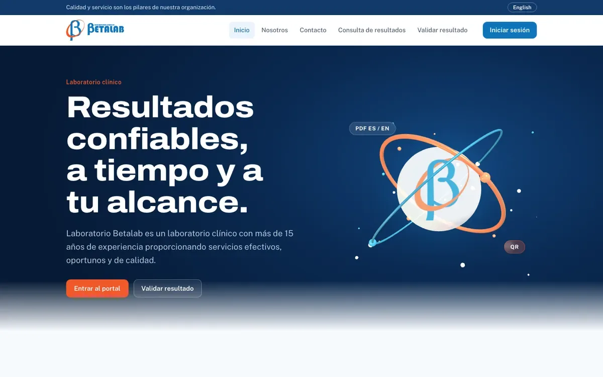 Sitio y portal de resultados del Laboratorio Betalab hecho por TZCode