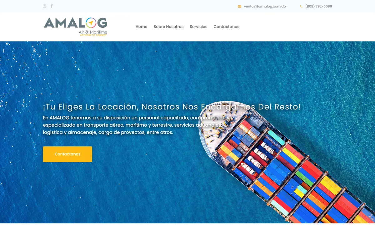 Sitio web de AMALOG, empresa de logística aérea, marítima y terrestre en Santo Domingo Este