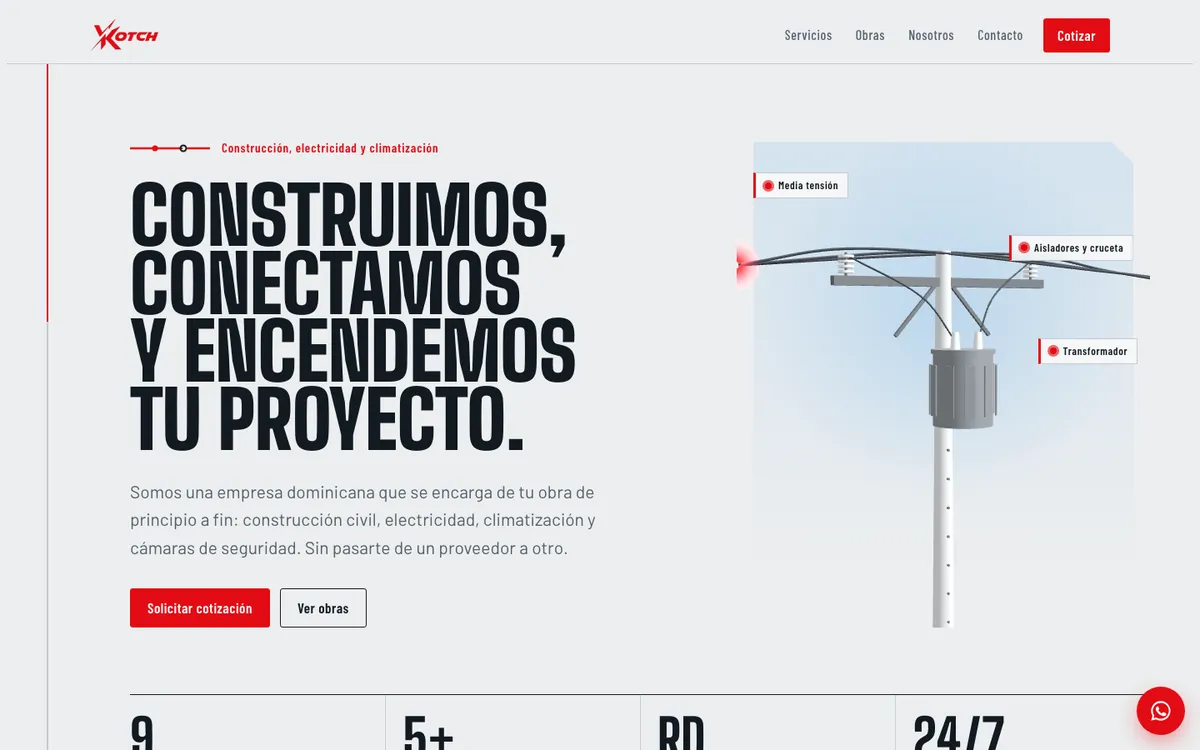 Sitio web de Kotch SRL, empresa de construcción, electricidad y climatización en Santo Domingo